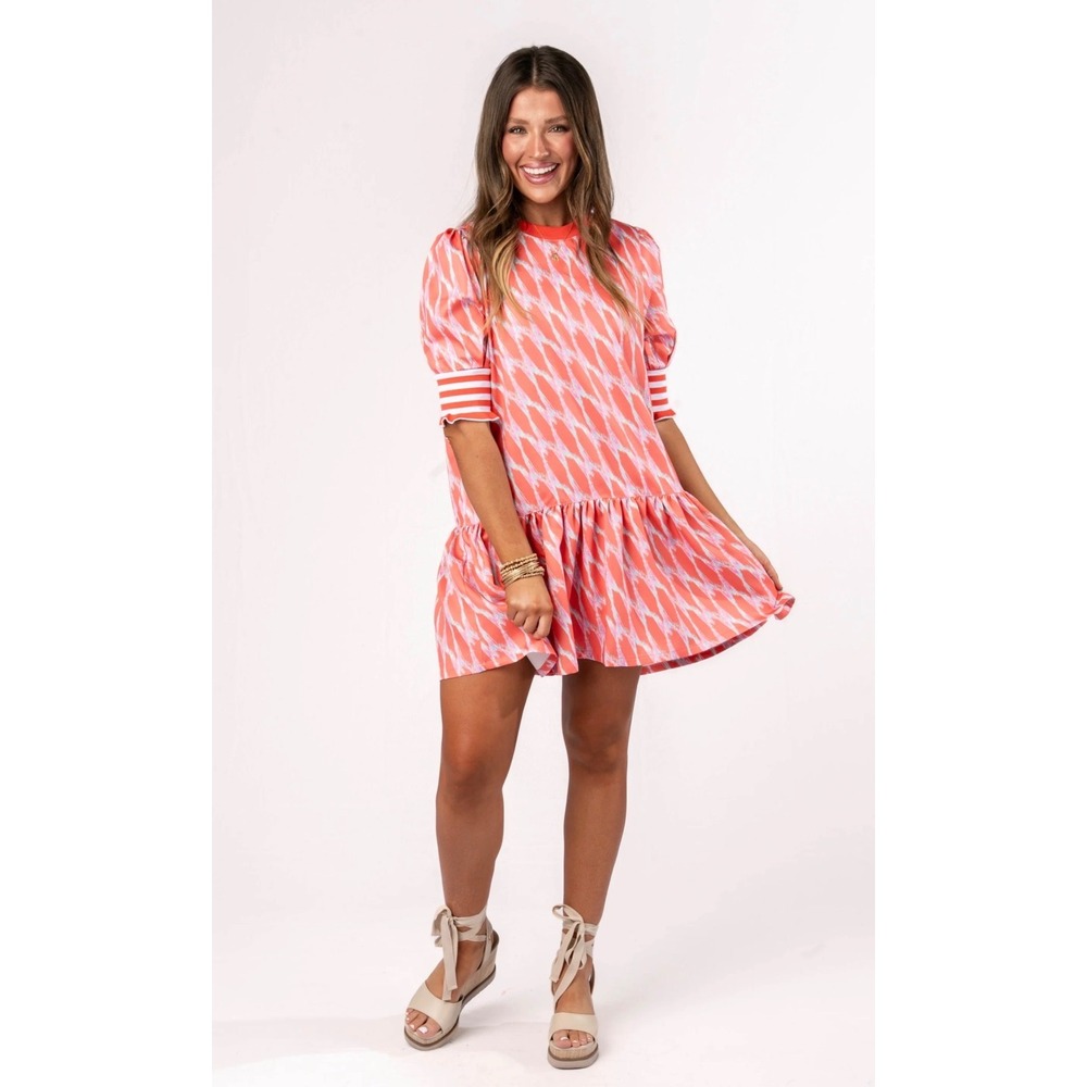 Umgee NWT Coral Babydoll Swing Dress Puff Sleeve‎ Boutique Size L